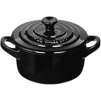 Le Creuset PG1160-08BW Stoneware Mini Round Cocotte, 8 oz, Black