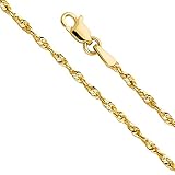 14k Yellow OR White Gold SOLID 1.5mm Diamond Cut Rope Chain Necklace with Lobster Claw Clasp