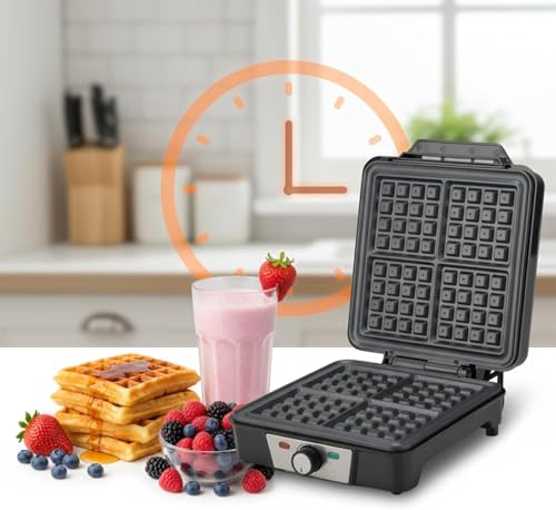 VINATO Waffle Maker, Waffle Maker, 4 Slice Square Waffle Maker, 1200W