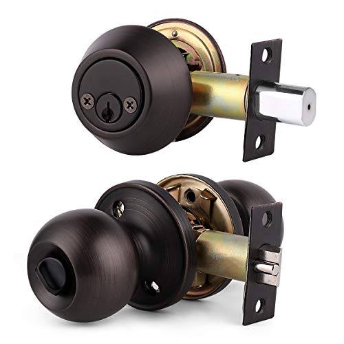 (2 Set) knobelite Keyed Alike Entry Door Knobs and Double Cylinder