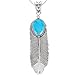 Turquoise Feather Pendant Necklace in Sterling Silver 925 & Genuine Turquoise (20