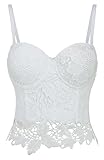 Imilan Women's Floral Lace Corset Crop Top Bustier Punk Club ((US 6-8)L, White)
