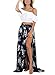 HOTAPEI Summer Floral Chiffon Boho Skirt Long Skirts for Women with Slit Black Large