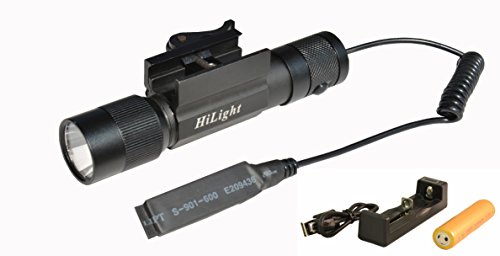 HiLightRS20 1000 Lumen LED Tactical Flashlight with Smart Pressure Switch and Quick Detachable Rifle Mount, Black