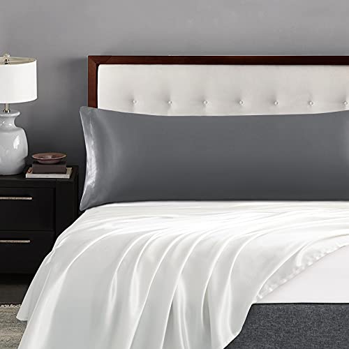 Pothuiny Satin Body Pillow Cover 20" x 54", Grey Silky Body Pillow