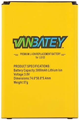 Vanbatey Battery for LG G3 BL-53YH 3000mAh Li-Polymer Internal Replacement Compatible with l33l VX8300 D850 D855 F400 LS990 VS985 D852 D851 GT365