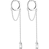 SLUYNZ Solid 925 Sterling Silver CZ Hoop Earrings Chain for Women Teens Hoop Earrings Tassel