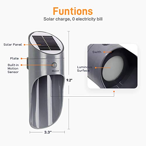 Solarbetriebene Wandlampen ,Microwear Solarleuchte mit Bewegungsmelder,Wireless IP65 Wasserdichte,LED Solar Wandleuchten für Haustür,Garten,Garage,Hinterhof (Warmes Licht)