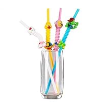 Kids Drinking Straws by Viki-Liki, Animal Drinking Straws for Kids Party Flexible Drinking Straws, Reusable Extra Long Straws, Cartoon Plastic Straws-Safe BPA Free,8pcs.