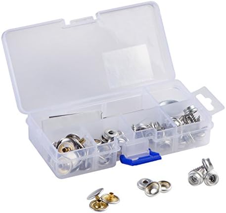 YMAISS 60pcs Fastener Screw Snaps kit in Box, Marine Grade 3/8”Socket with 304 Stainless Steel 5/8”Screw with 2pcs Setting Tools,Upholstery Snaps for Boat Canvas,Cover.