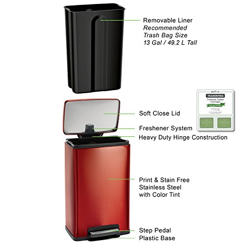 Tramontina Stainless Steel Rectangular Step Can Freshener System, Trash