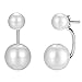 SmallDragon Women's 1 Pair 925 Sterling Silver Double Sided Ball Front Back Pearl Stud Earrings (White)