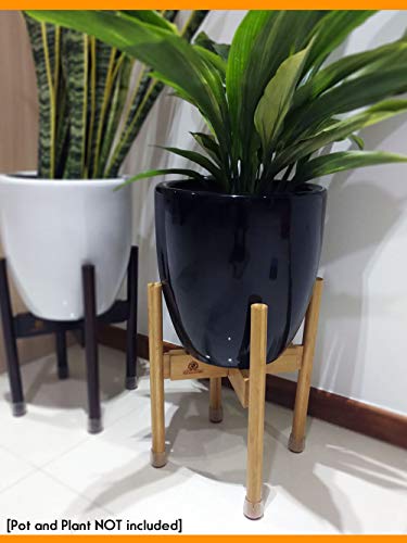 Extendable Mid Century Modern Plant Stand for Pot Sizes 8" to 12" in Natural Bamboo Color | Protective Leg Caps | Great Wood Planter Stands for Indoor and Outdoor | EXCLUDE Ceramic Pot and Plant