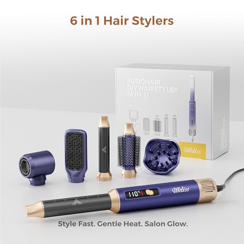 UKLISS Seche Cheveux Hair Styler 6 en 1,Diffuseur Cheveux Bouclés, Fer à Boucler à Air de 30 mm,LCD Affichage de la Température,Air Styler Multifonctionnel 1000w,Pour Lisser, Boucler les Cheveux