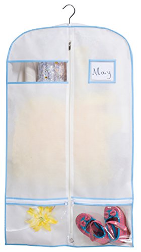 Kimbora 40" Travel Dance/Dress Costume Garment Bag with Clear Square ID Window Pocket and Accessories & Shoes Zipper Pocket (White)