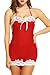 Avidlove Women Sexy Lingerie Halter Backless Lace Trim Babydoll G-String 2 Piece Set Sleepwear Red Large