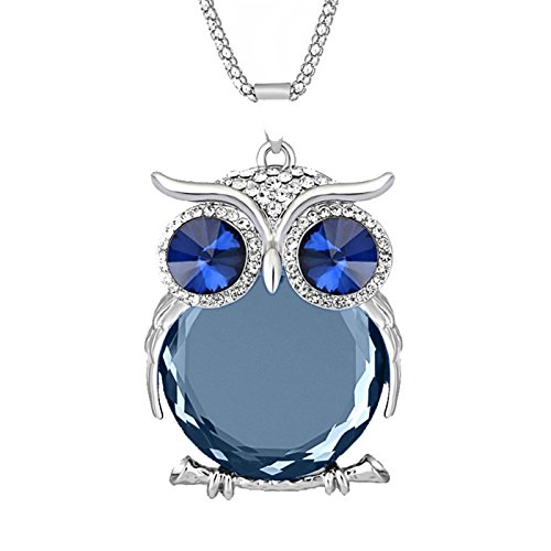 FuNi Vintage Owl Pendant Necklaces Zinc Alloy Crystal Trendy Jewelry Long Popcorn Chain Necklace For Women