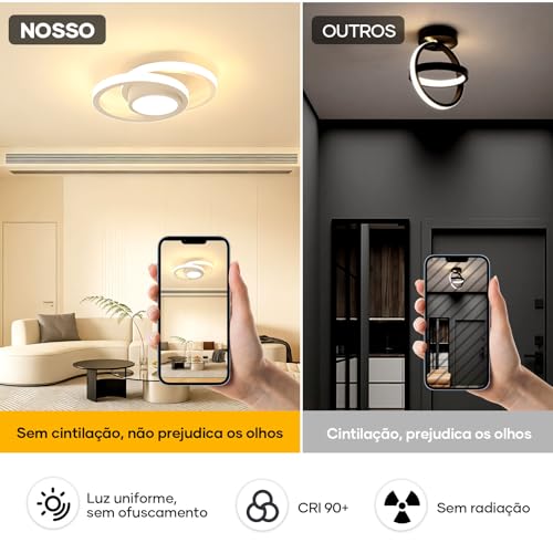 Trailabo Luminária LED de Teto, Luminária Redonda + Duas Fitas de Luz Circulares, Iluminação Ajustável em Três Cores, para Sala e Quarto, 3000-6000K (Branco) (Branco)
