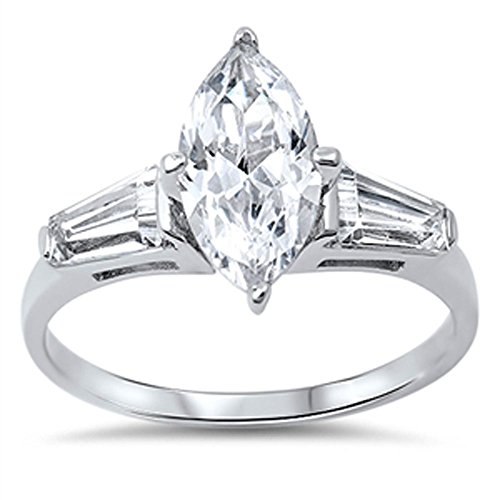 Sterling silver baguette accent marquise cz solitaire engagement …
