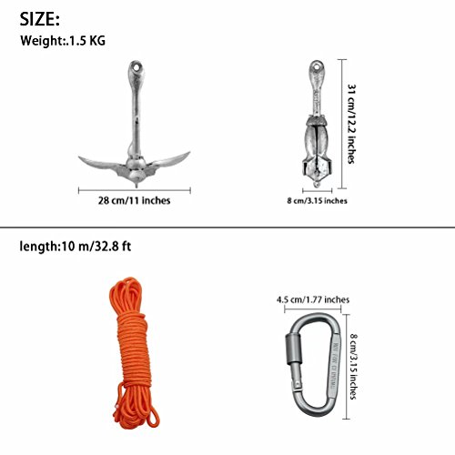 BeGrit Small Boat Anchor Kit Folding Grapnel Anchor Carbon Steel for Canoe Kayaks Jet Ski SUP Paddle Boards 3.5 lb with 32.8 ft Anchor Tow Rope Carrying Bag