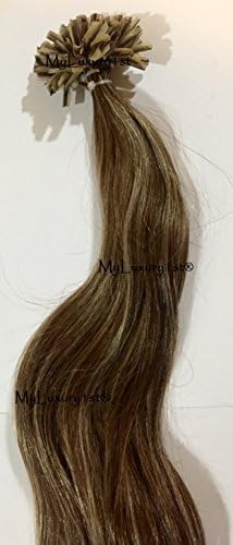 100 Strands 20" Remy Keratin Protein Nail U Tip Fusion Hair Extensions #4/613 Medium Brown Bleach Blonde Side By Side Blend Mix
