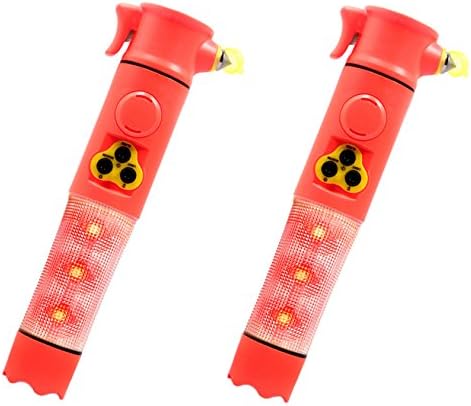 Multifunctional Emergency Car Safety Hammer,(2 PACK) Yuzz 6-in-1 Security Tool Kit with Window Breaker, Seat belt Cutter, Alarm Lamp, Voice Siren, LED Flashlight and Hands Free Magnetic Base