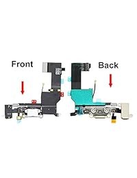 Conector Dock para iPhone 5S USB Puerto de carga flex conector de altavoz mic audiojack Antena botón de inicio y instalados incl 2 x Destornillador MMOBIEL, Blanco