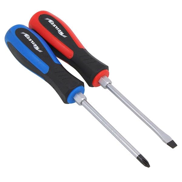 Neilsen CT4032 2pc Pound Thru Screwdriver Set - Slotted 6 x 100mm & Phillips PH2 x 100mm with Hexagonal Bolsters Rubber Sure Grip Handles and Magnetised Tips