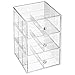 mDesign Plastic Wide Kitchen Pantry, Cabinet, Countertop Organizer Storage Station with 3 Drawers for Coffee, Tea, Sugar Packets, Sweeteners, Creamers, Drink Pods, Packets; 18 Sections - Clear
