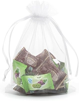 Halulu 100pcs Organza Jewelry Pouch Bags Display Drawstring Wedding Party Festival Gift Candy Bags (4" x 5", White)