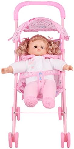 Irony Pink Doll Stroller Baby Carriage Foldable with 4 Wheels with Hood