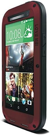 Love Mei HTC ONE M8 Weatherproof Hard Shell Aluminum Metal Case with Gorilla Glass Dustproof Shockproof Dirtproof Protective Case Ip65 Rated Waterproof Cover for HTC One 2 M8 - Red