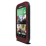 Love Mei HTC ONE M8 Weatherproof Hard Shell Aluminum Metal Case with Gorilla Glass Dustproof Shockproof Dirtproof Protective Case Ip65 Rated Waterproof Cover for HTC One 2 M8 - Red