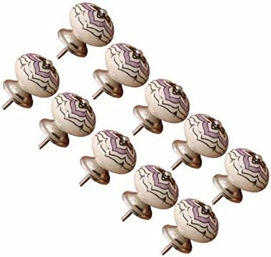 CSKB 10 Pcs White Purple Hand Painted Knobs Vintage Round Ceramic Knobs Cabinet Drawer Pulls Wardrobe Cupboard Handles Home Decoration with Hardware Accessories