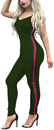 Vamvie Women's Sexy Spaghetti Strap Sleeveless Bodycon Tank Jumpsuits Bodysuits Rompers Army Green L