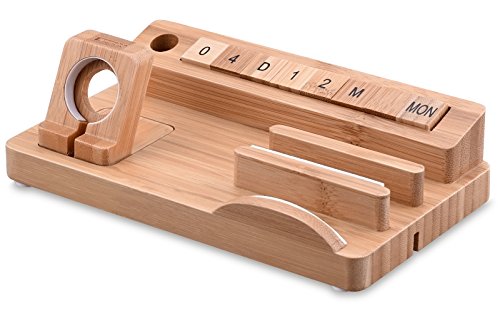 Tendak Apple Watch Phone Stand with Manual Calendar Bamboo Wood iPad Charging Dock Station for 38mm and 42mm Apple Watch & iPhone iPad Tablet and all Smartphones - Thumbnail 7
