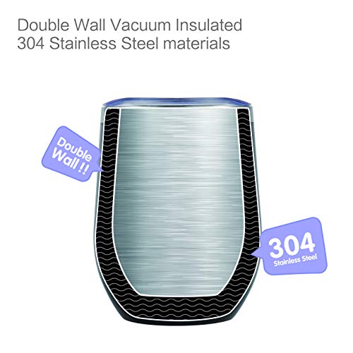 HITSLAM Wine Tumbler 12oz Stainless Steel Tumbler Vacuum Insulated Wine Glass Double Wall Coffee Mug for Champaign, Beer, Office use includes Straw Lid, Straw, Cleaning Brush (Purple)