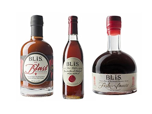 BliS Variety Pack (Pure Bourbon Maple Syrup [375ml] + Blast Hot Pepper Sauce [375 ml] + Fish Sauce [200ml]