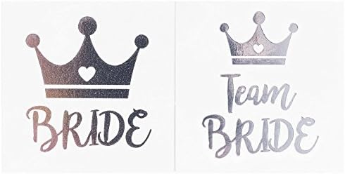Bachelorette Party Temporary Tattoos, 12-Pack Bride & Team Bride Long-Lasting Metallic Silver for Wedding Ideas, Bridal Shower Decorations, Bridal Shower Party Supplies, 2 X 2 inches (Crown)