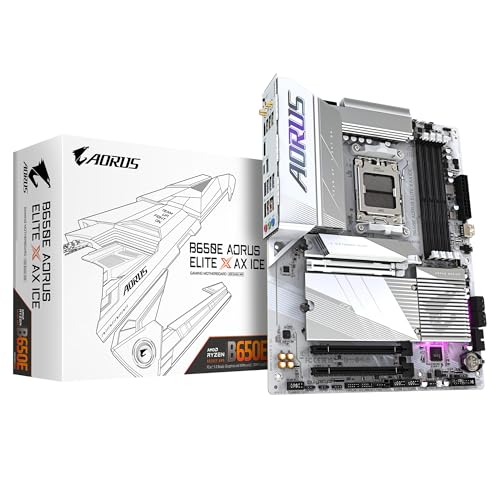 GIGABYTE B650E AORUS Elite X AX Ice Mainboard - AMD Ryzen 9000er-Serie, 12+2+2 Phasen VRM, bis zu 8000 MHz DDR5 (OC), 1xPCIe 5.0 + 2xPCIe 4.0 M.2, 2,5