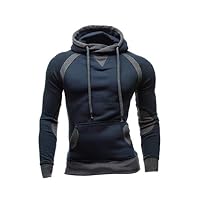 Fanteecy Mens Slim Fit Hoodie Color Block Pullover Hooded Sweatshirt Outwear Hoodies with Kanga Pocket (M, Navy)