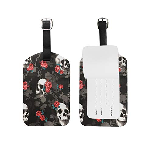 FunnyCustom Luggage Tags Black Skull And Red Rose Travel