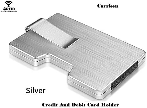 Carrken Antitheft New Men Women Credit Debit Card Holder Carbon Fiber Metal Credit Card Holder RFID Wallet Blocking Portable ID Card Case Men Aluminum Clip Card Holder (Silver)