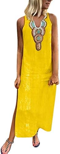 Summer Plain Dress, Women's Casual Short Sleeves Crewneck Side High Split Loose Long Maxi Dress Midi Solid Color Tunic Blouse