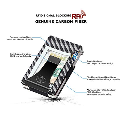 PESTON Minimalist Carbon Fiber Wallet and Money Clip RFID Blocking Card Holder