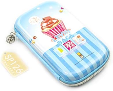 Cute Cupcakes Embossed Hardtop Pencil Case - Kids Large Colored Pen Holder Box with Compartments - Girls Cosmetic Pouch Bag Stationery Organizer (Blue)