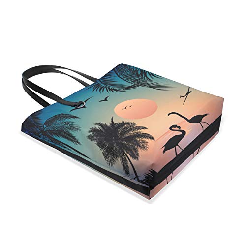 LEEZONE Women Tote Bag Shoulder Bag Double sides fashion Handbag-Flamingo Trees Printing()