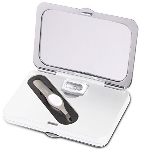 Simply Beauty Smart Compact Mirror with Tweezers White Lighted Makeup Mirror