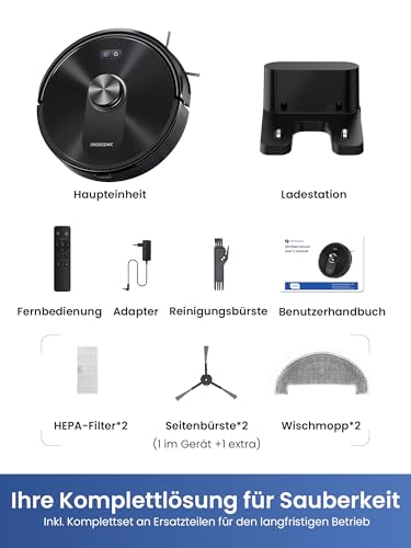 Proscenic Q10+ Robot Vacuum Cleaner with Wiping Function, 10000Pa 200min Vacuum Cleaner Robot, Intelligent Laser Navigation with 5 Maps, Smart Control via App, Alexa & Siri Apple Watch, Hard Floors