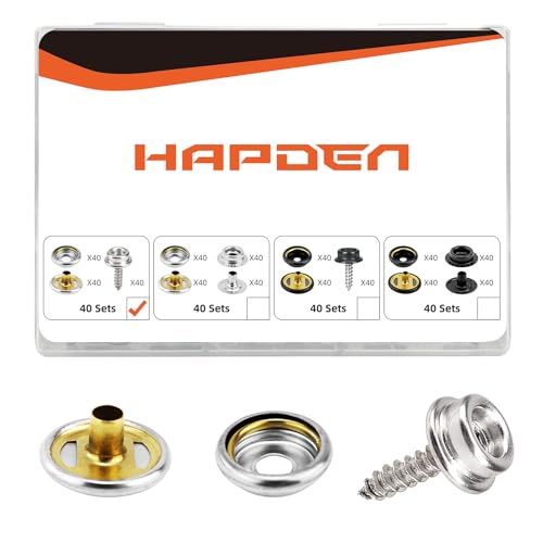 HAPDEN 120 Pcs Snap Buttons,Snap Fasteners Kit 15mm Stainless Steel Snaps Marine Grade Boat Canvas Snaps,3/8